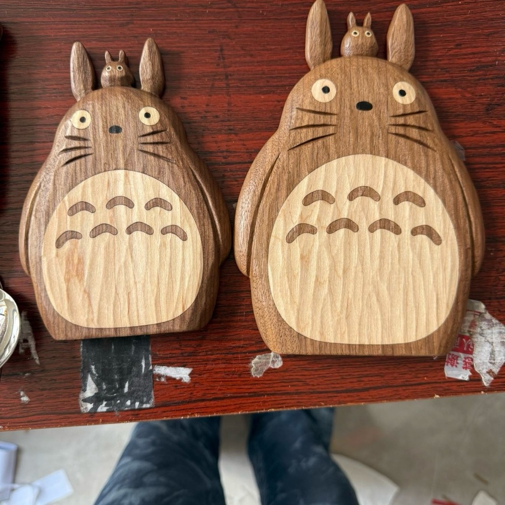 Wooden Totoro refrigerator magnet set（my new craftwork）